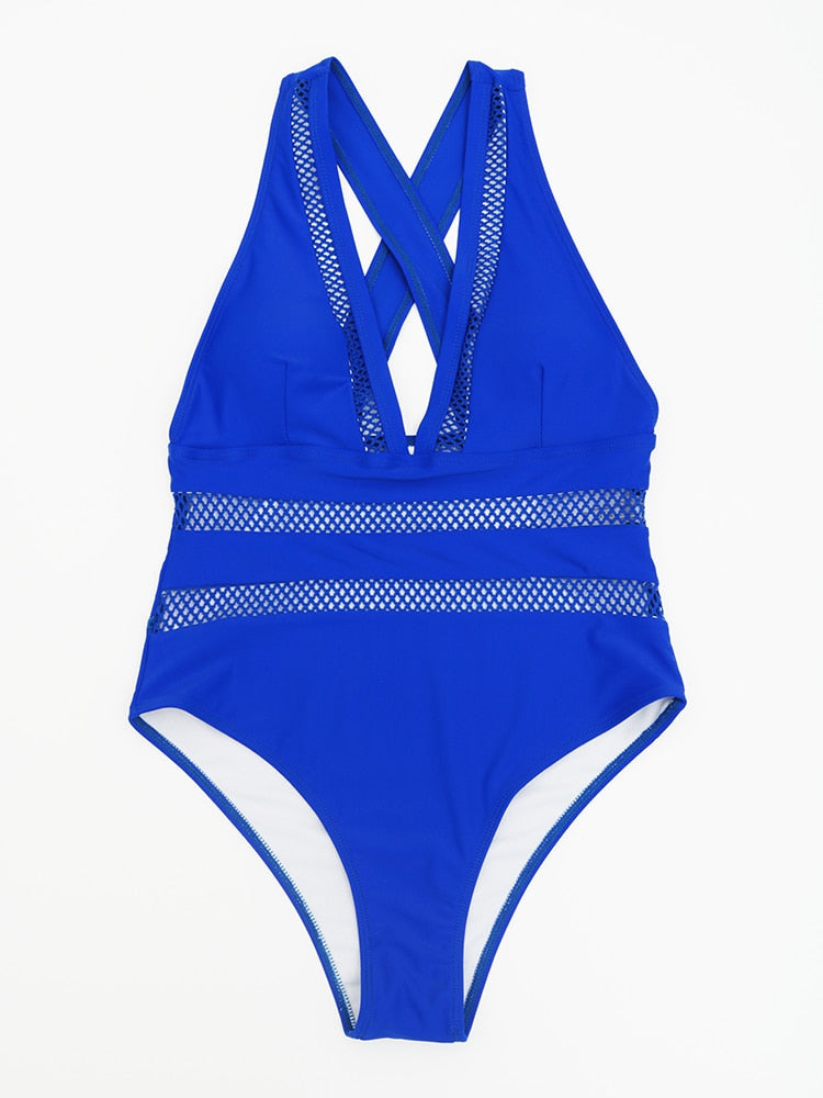 Mesh Patchwork Swimwear One Piece - Shop now at BikiniCaye.com