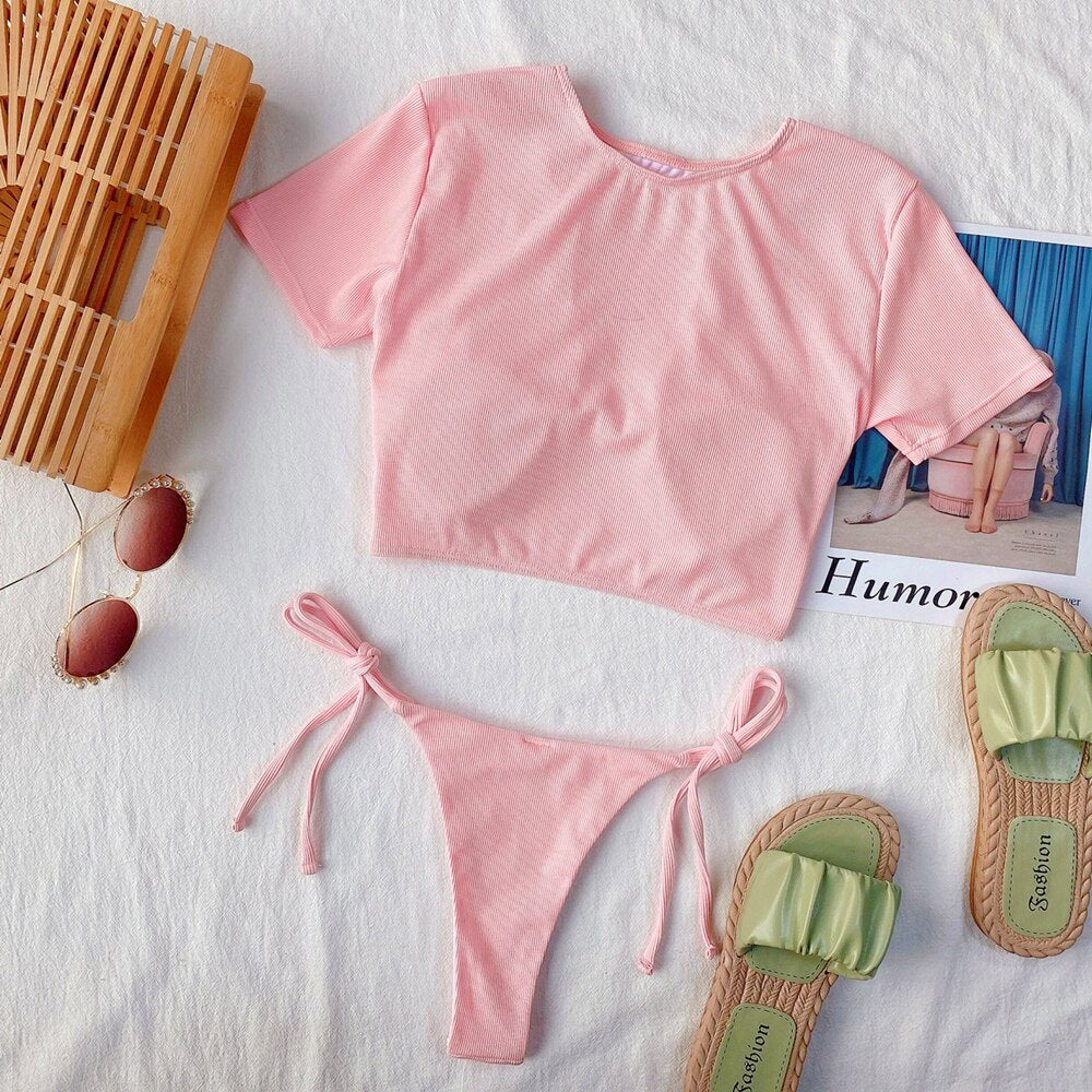 Short Sleeve Brazilian Bikini Set - Shop now at BikiniCaye.com