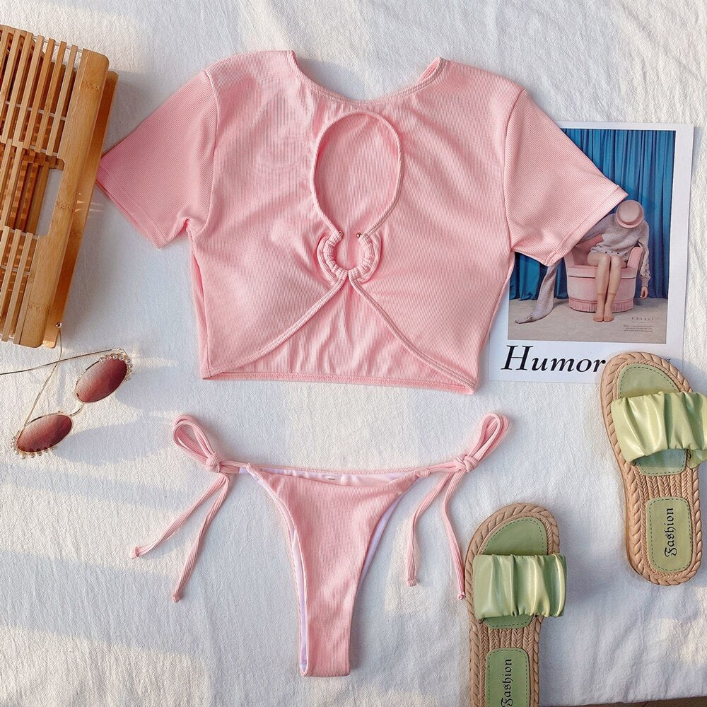 Short Sleeve Brazilian Bikini Set - Shop now at BikiniCaye.com