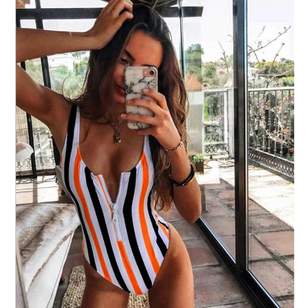 One Piece Zip Up Monokini Bodysuit - Shop now at BikiniCaye.com