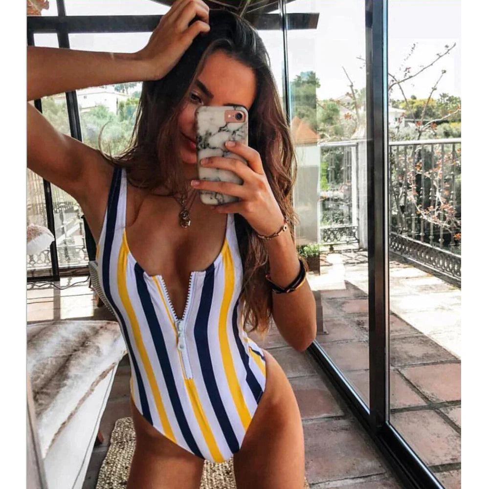One Piece Zip Up Monokini Bodysuit - Shop now at BikiniCaye.com