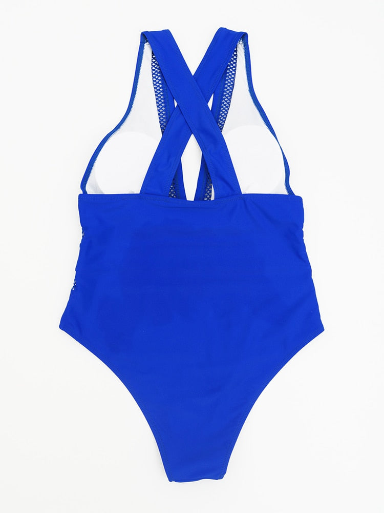 Mesh Patchwork Swimwear One Piece - Shop now at BikiniCaye.com