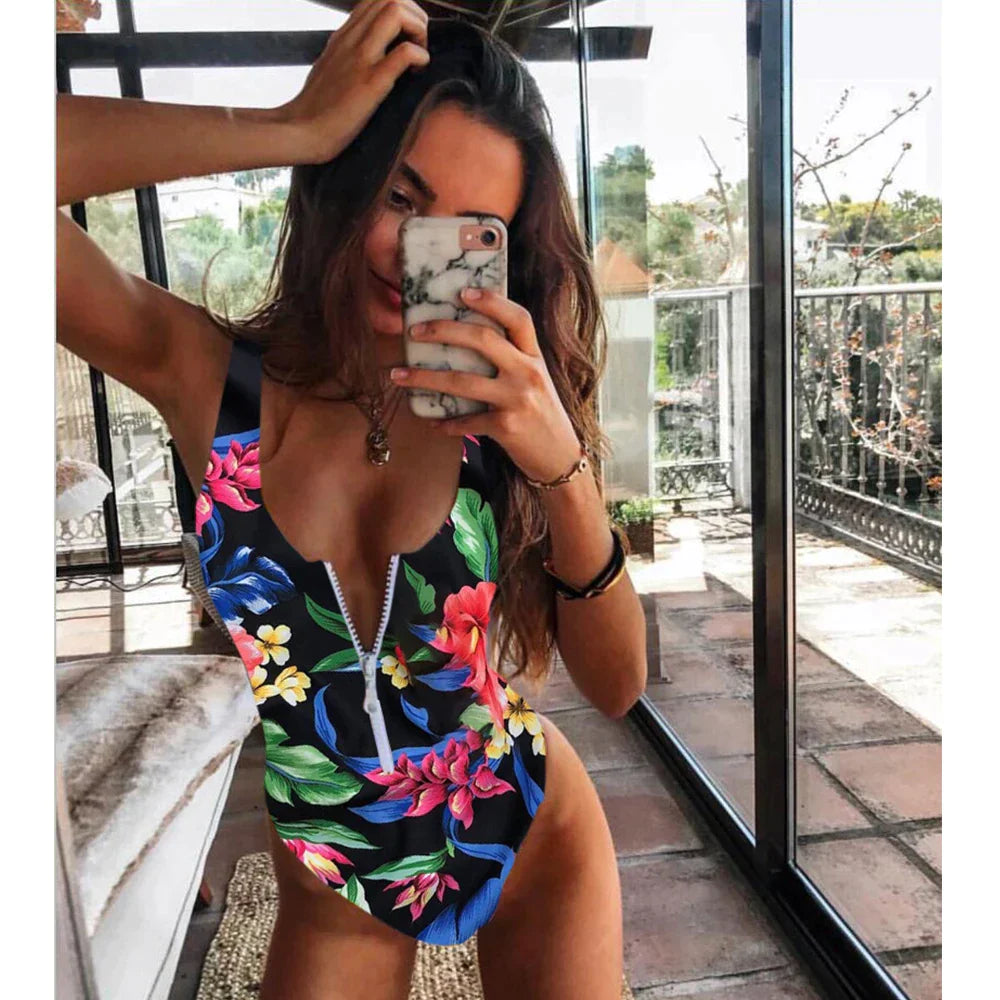 One Piece Zip Up Monokini Bodysuit - Shop now at BikiniCaye.com