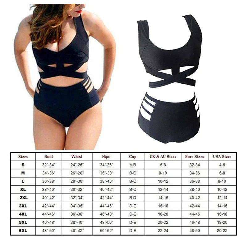 Plus Size High Waist Bathing Suit - Shop now at BikiniCaye.com
