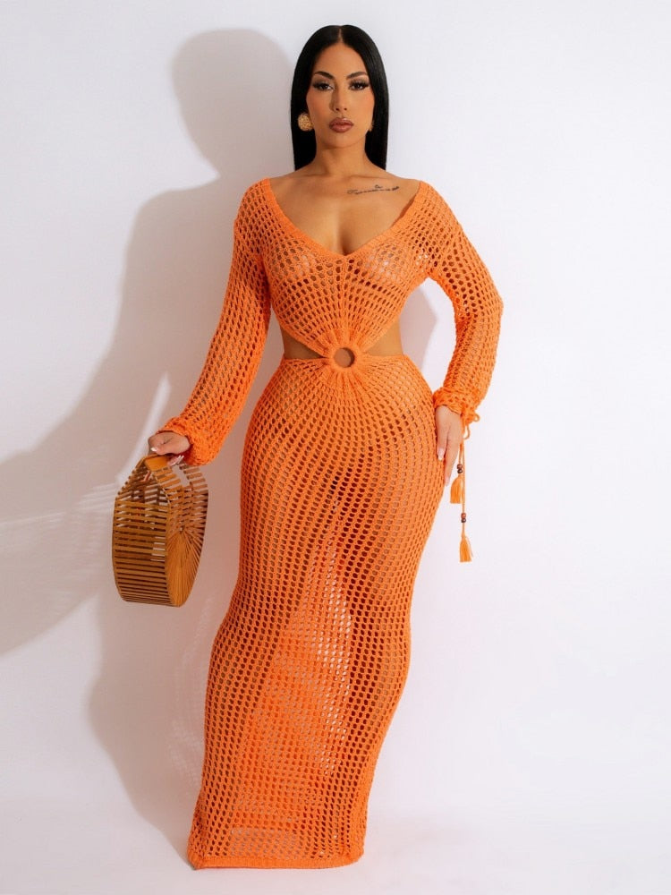 Knitted V Neck Cover up - Shop now at BikiniCaye.com