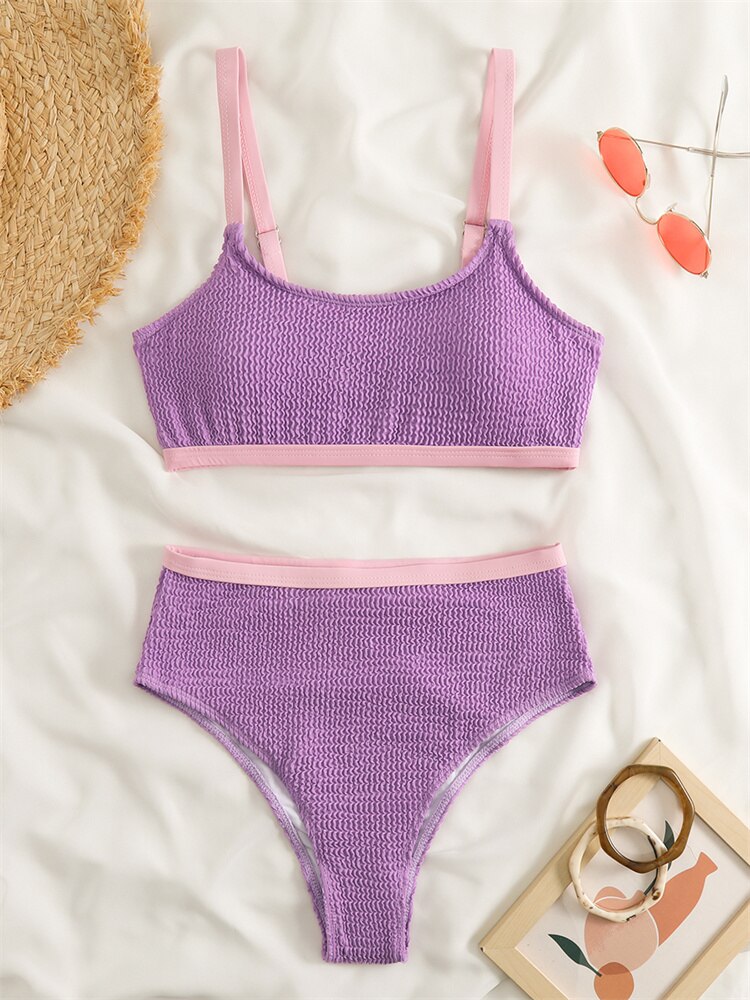 Ribbed High Waist Bandeau Bikini Set - Shop now at BikiniCaye.com