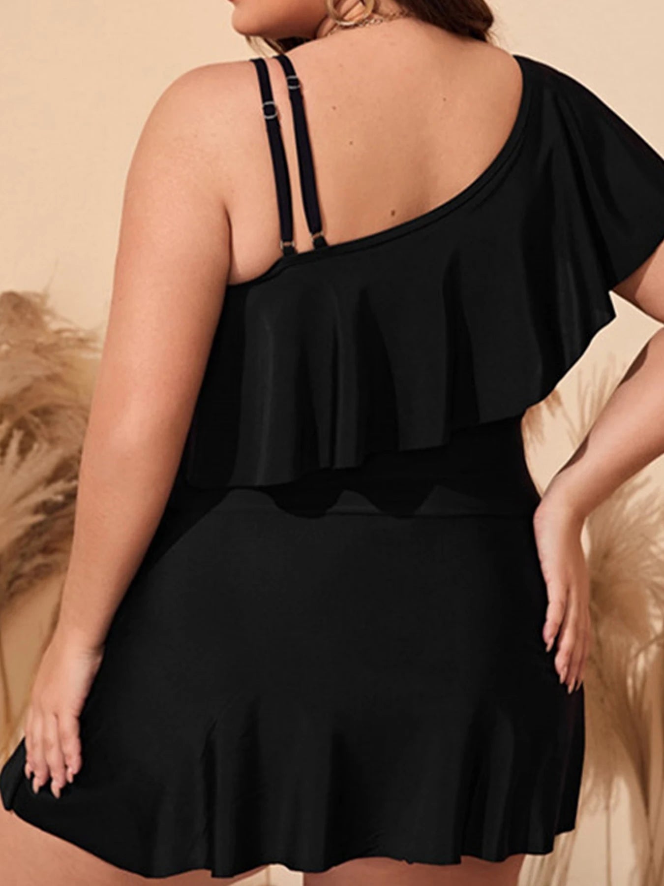 One Shoulder Ruffle Tankini - Shop now at BikiniCaye.com