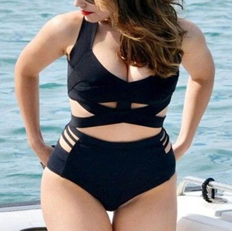Plus Size High Waist Bathing Suit - Shop now at BikiniCaye.com