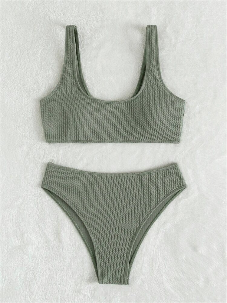 Ribbed High Waist Bandeau Bikini Set - Shop now at BikiniCaye.com