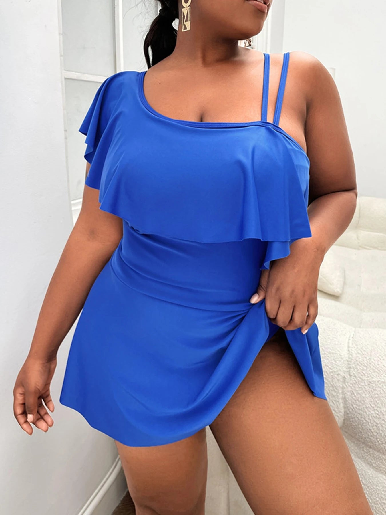 One Shoulder Ruffle Tankini - Shop now at BikiniCaye.com