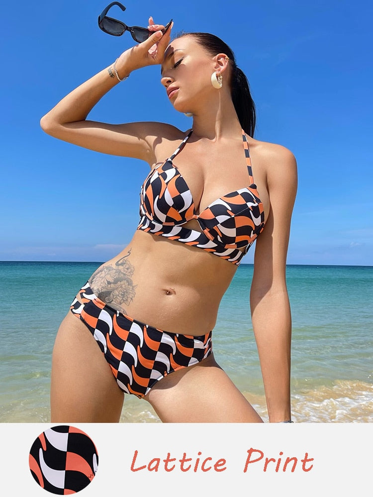 Bandage Solid Pushup Swimwear - Shop now at BikiniCaye.com