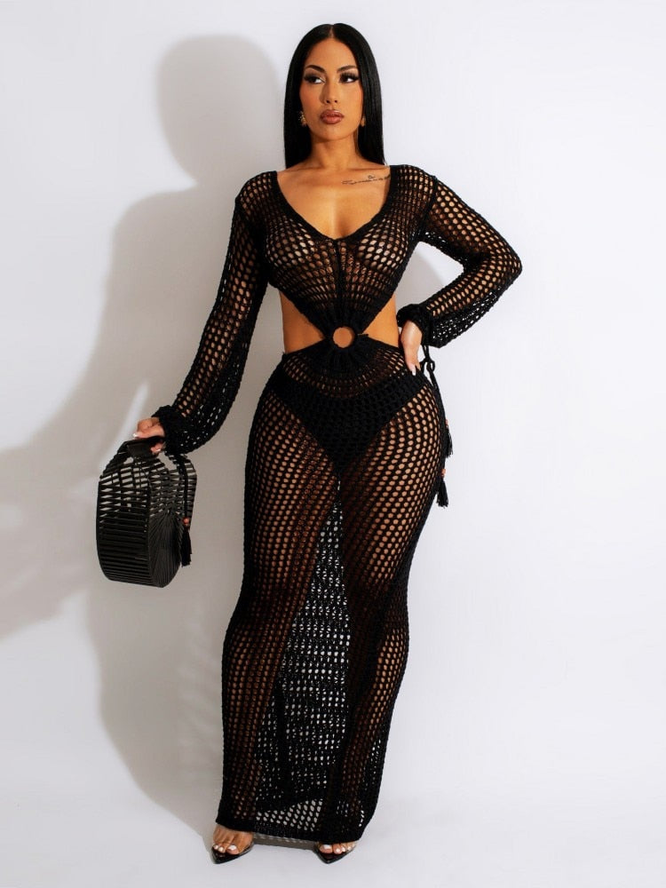 Knitted V Neck Cover up - Shop now at BikiniCaye.com