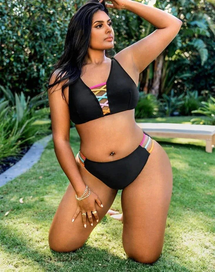 Crossed Hollow Out High Waist Bikini Set - Shop now at BikiniCaye.com