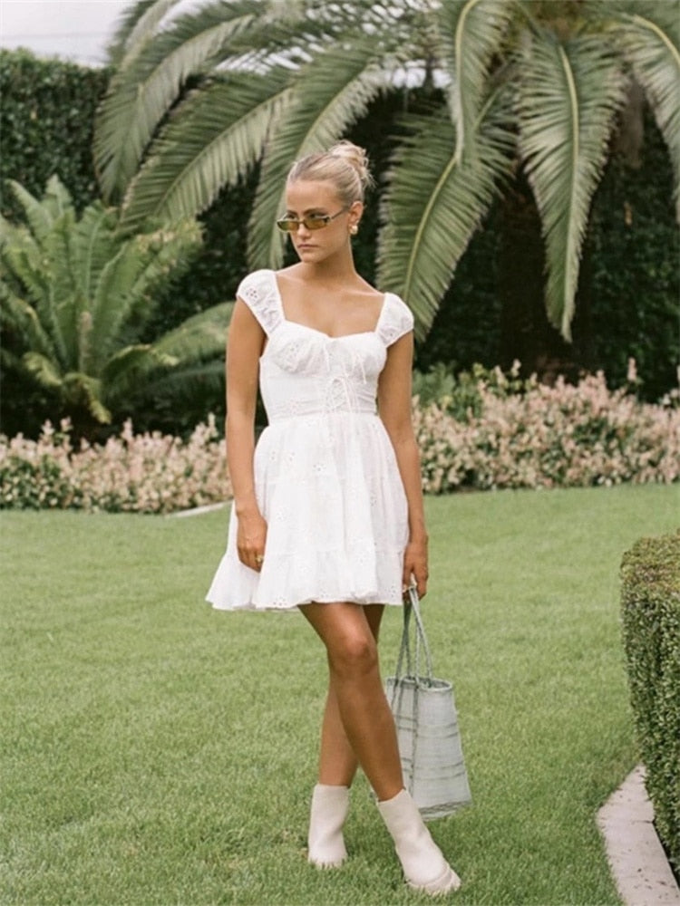 White Lace A-line Dress - Shop now at BikiniCaye.com