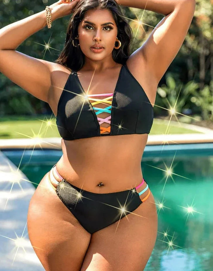 Crossed Hollow Out High Waist Bikini Set - Shop now at BikiniCaye.com