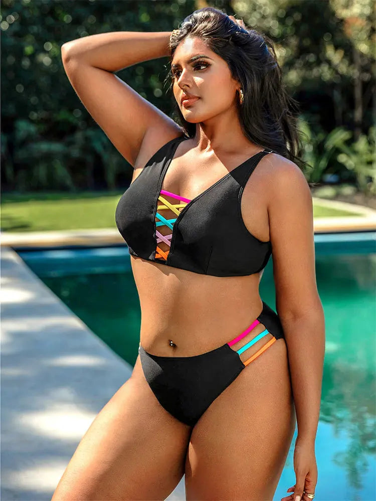 Crossed Hollow Out High Waist Bikini Set - Shop now at BikiniCaye.com