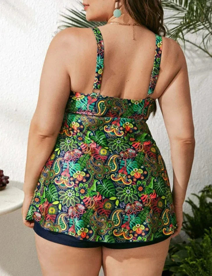 High Waist Push Up Print Tankini - Shop now at BikiniCaye.com