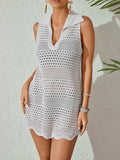 Crochet Knit Sleeveless Cover-Up Mini Dress-Bikinicaye