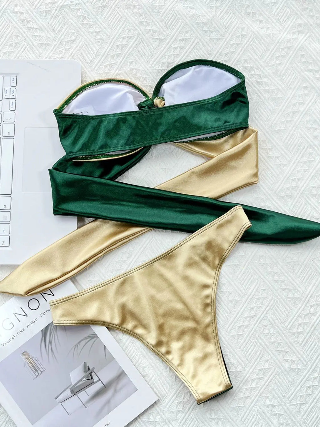 Two-Tone Ring Detail Tied Bikini Set-Bikinicaye