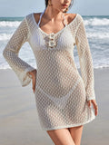 Crochet Backless Beach Cover-Up Dress-Bikinicaye