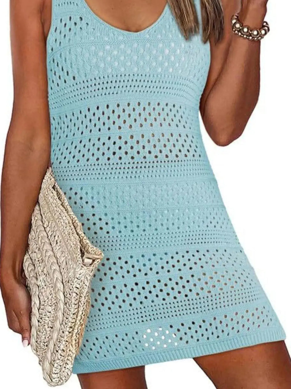 Crochet Knit Cover-Up Dress with Side Slit-Bikinicaye
