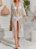 Lace Detail Open Front Longline Cover-Up-Bikinicaye