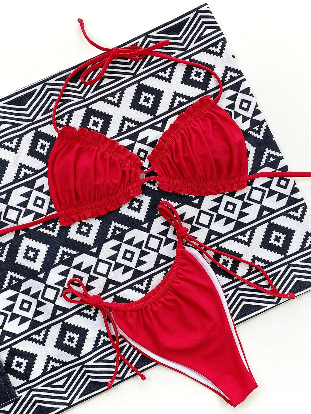 Frill Trill Halter Neck Bikini Set-Bikinicaye