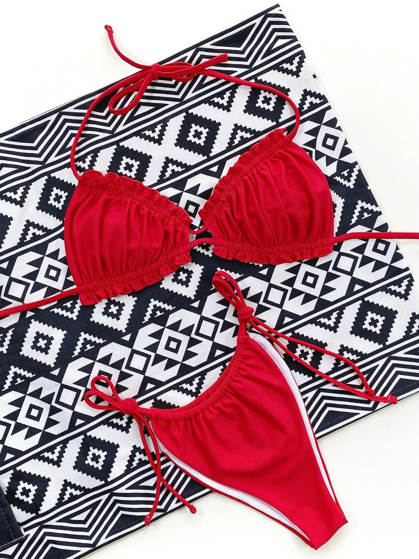 Frill Trill Halter Neck Bikini Set-Bikinicaye