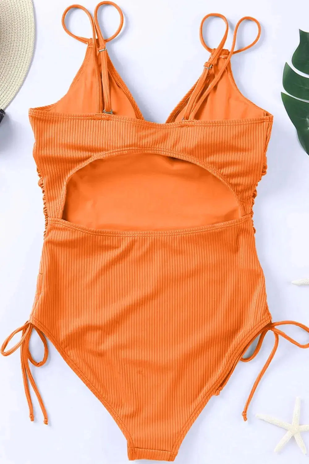 Drawstring Plunge One-Piece Swimwear-Bikinicaye