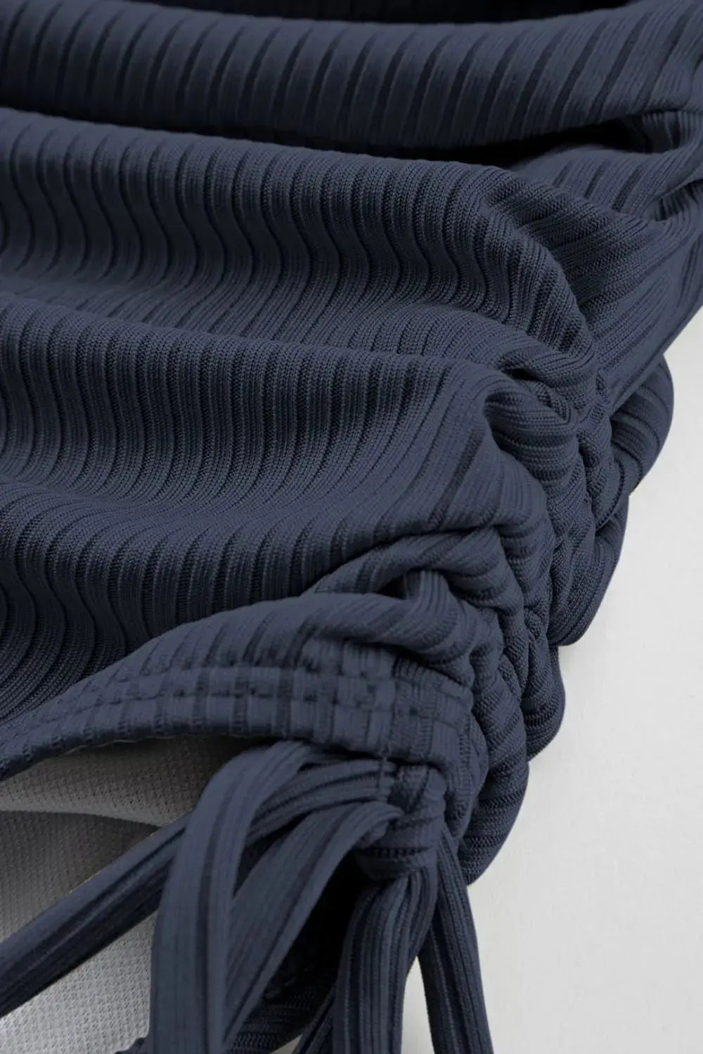 Ribbed Drawstring Sides Cutout One Piece Swimsuit-Bikinicaye