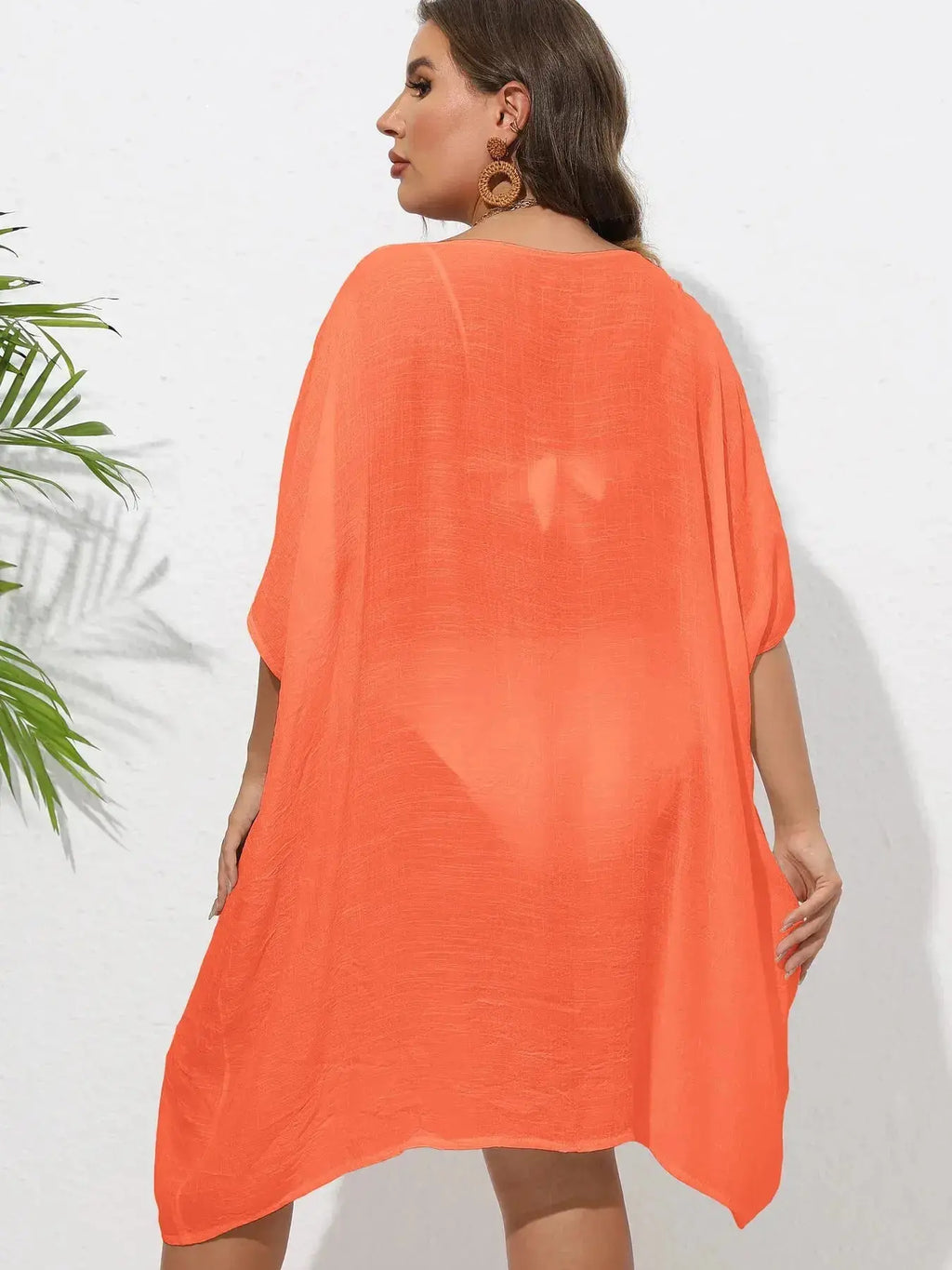 Crochet Trim V-Neck Beach Cover Up Dress-Bikinicaye