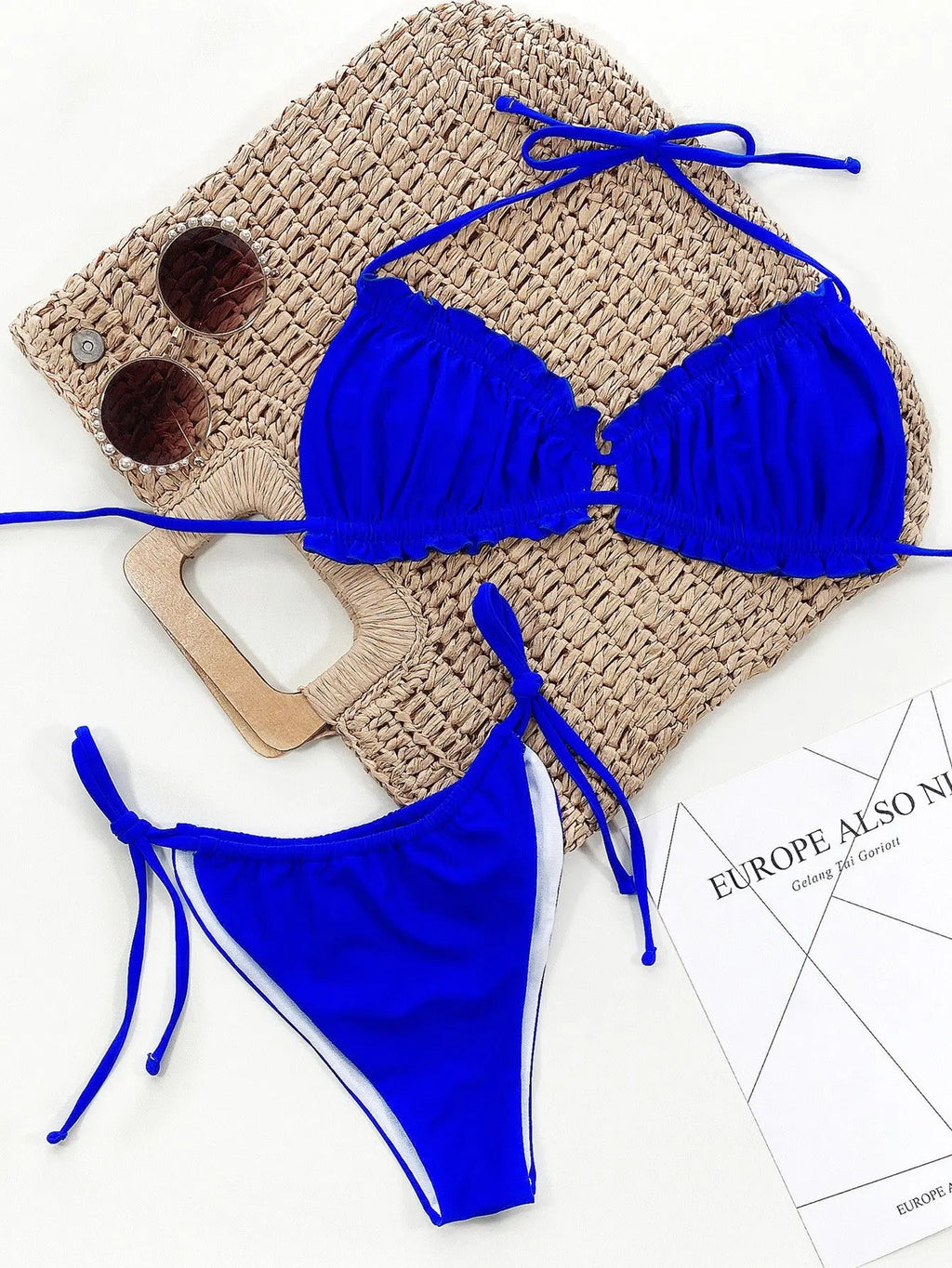 Frill Trill Halter Neck Bikini Set-Bikinicaye