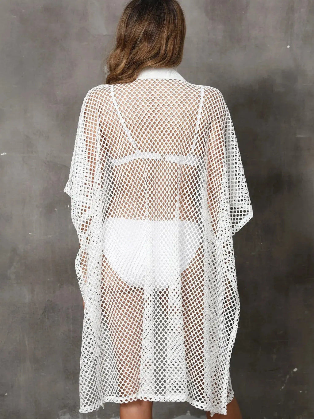 Sheer Mesh Button Up Cover Up-Bikinicaye