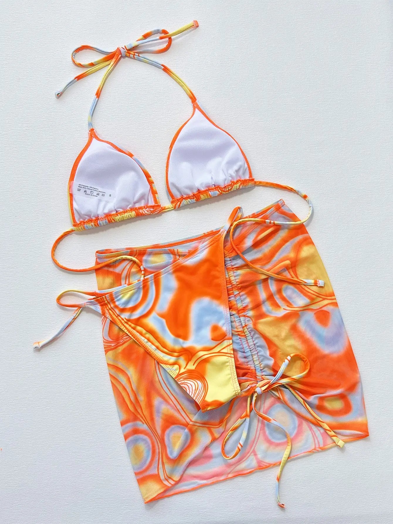 Multicolored Drawstring Ruched Three-Piece Swim Set-Bikinicaye