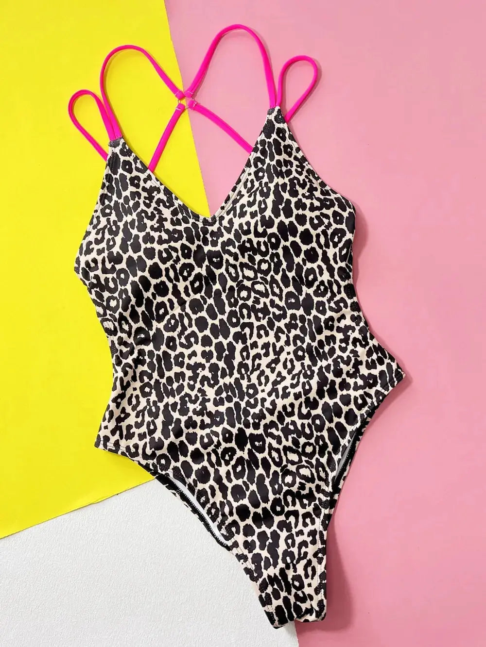 Leopard Plunge Spaghetti Strap One-Piece Swimwear-Bikinicaye