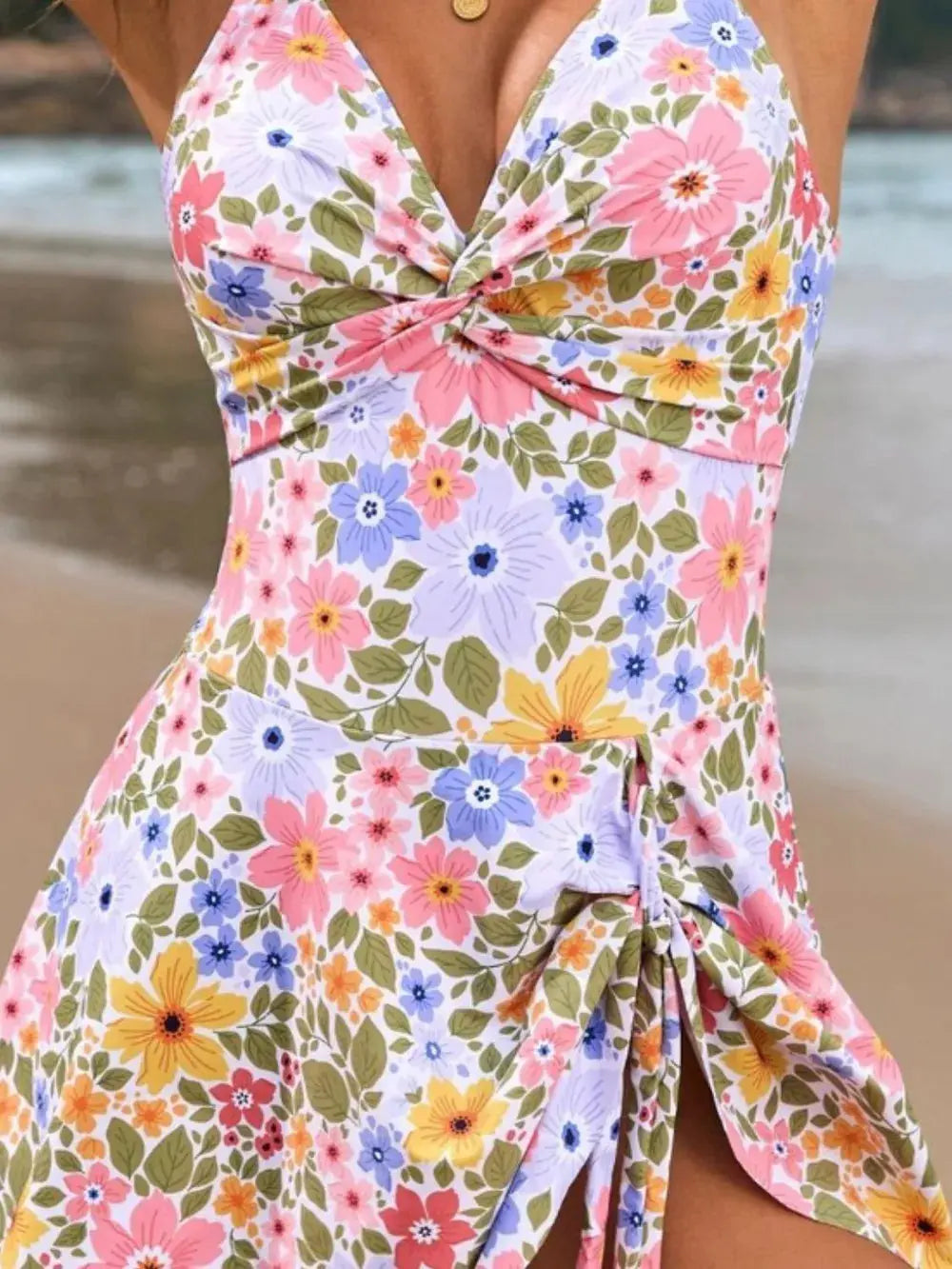 Twisted Front Crisscross Double Spaghetti Strap One-Piece Swimwear-Bikinicaye