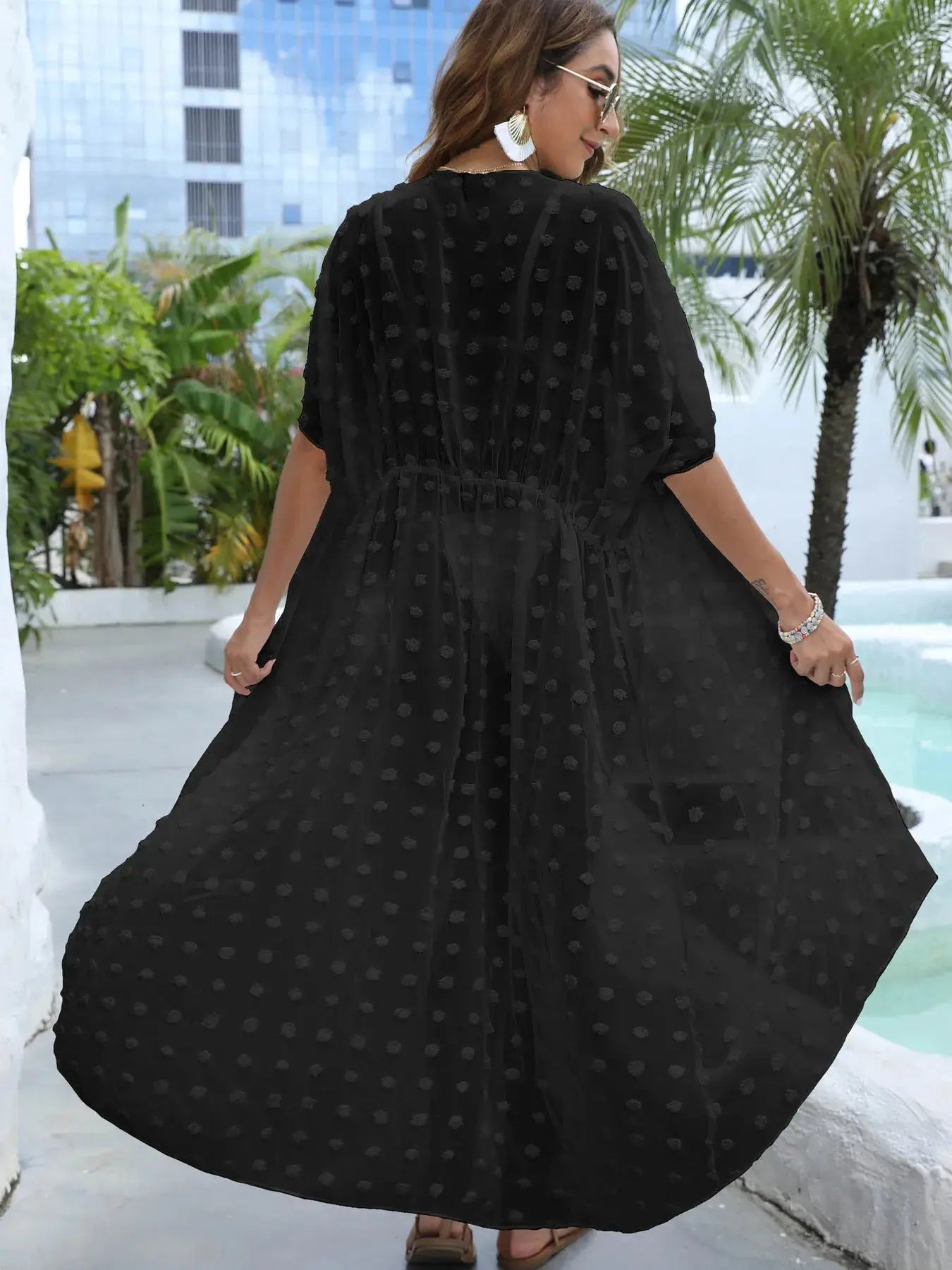 Swiss Dot Sheer Beach Cover Up Maxi Dress-Bikinicaye