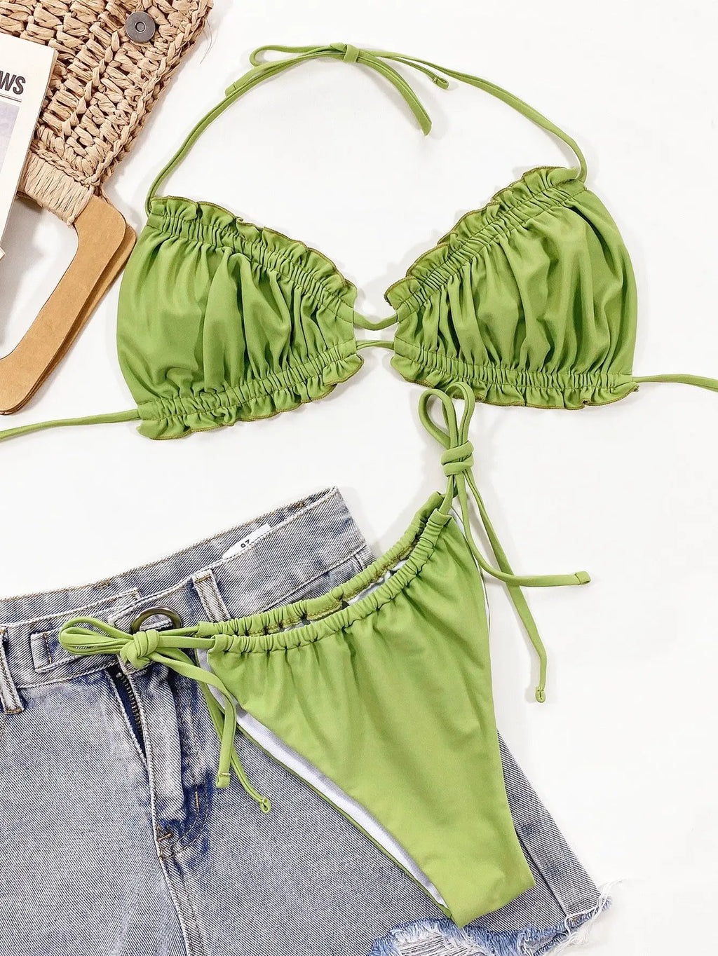 Frill Trill Halter Neck Bikini Set-Bikinicaye
