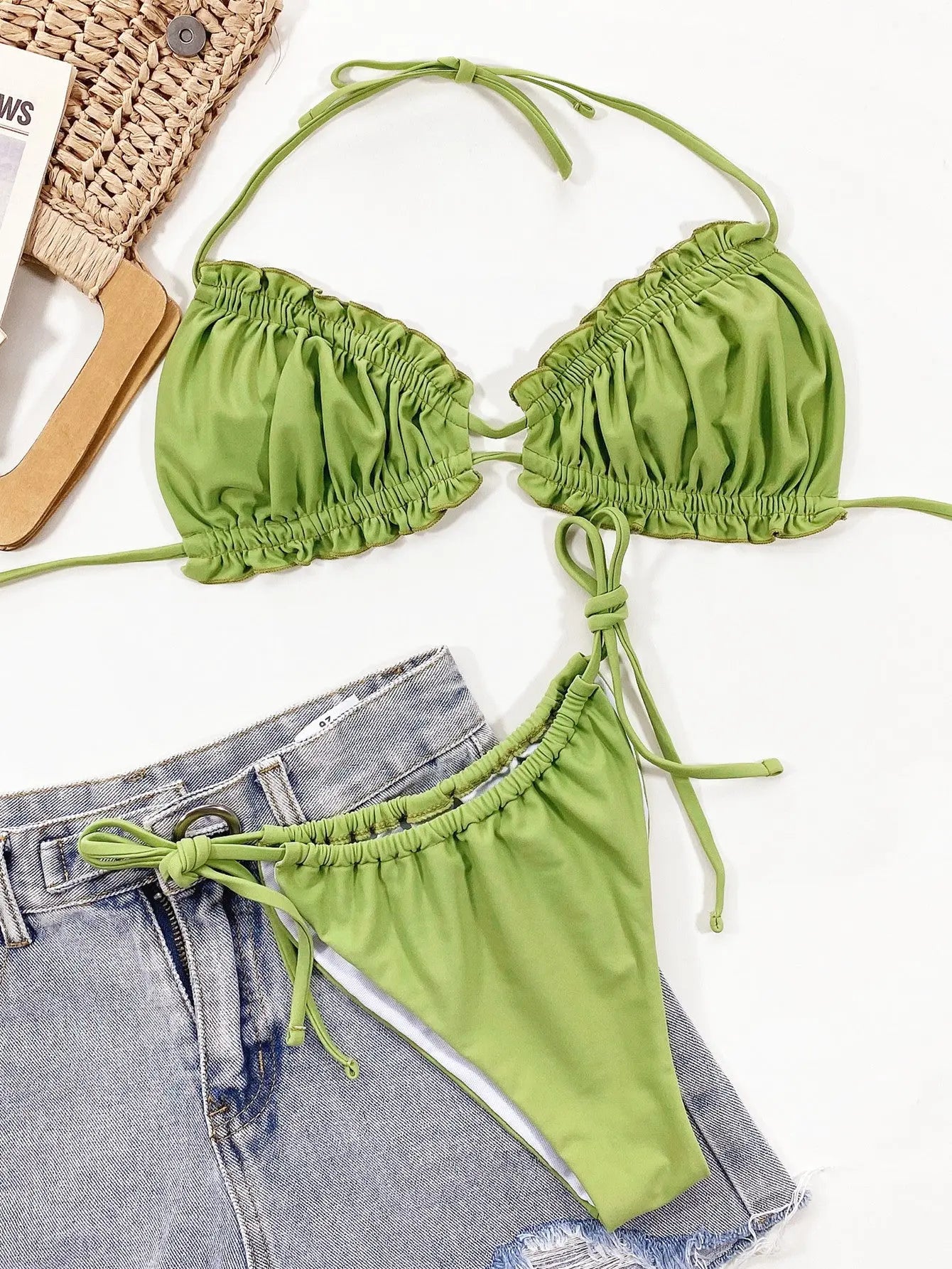 Frill Trill Halter Neck Bikini Set-Bikinicaye