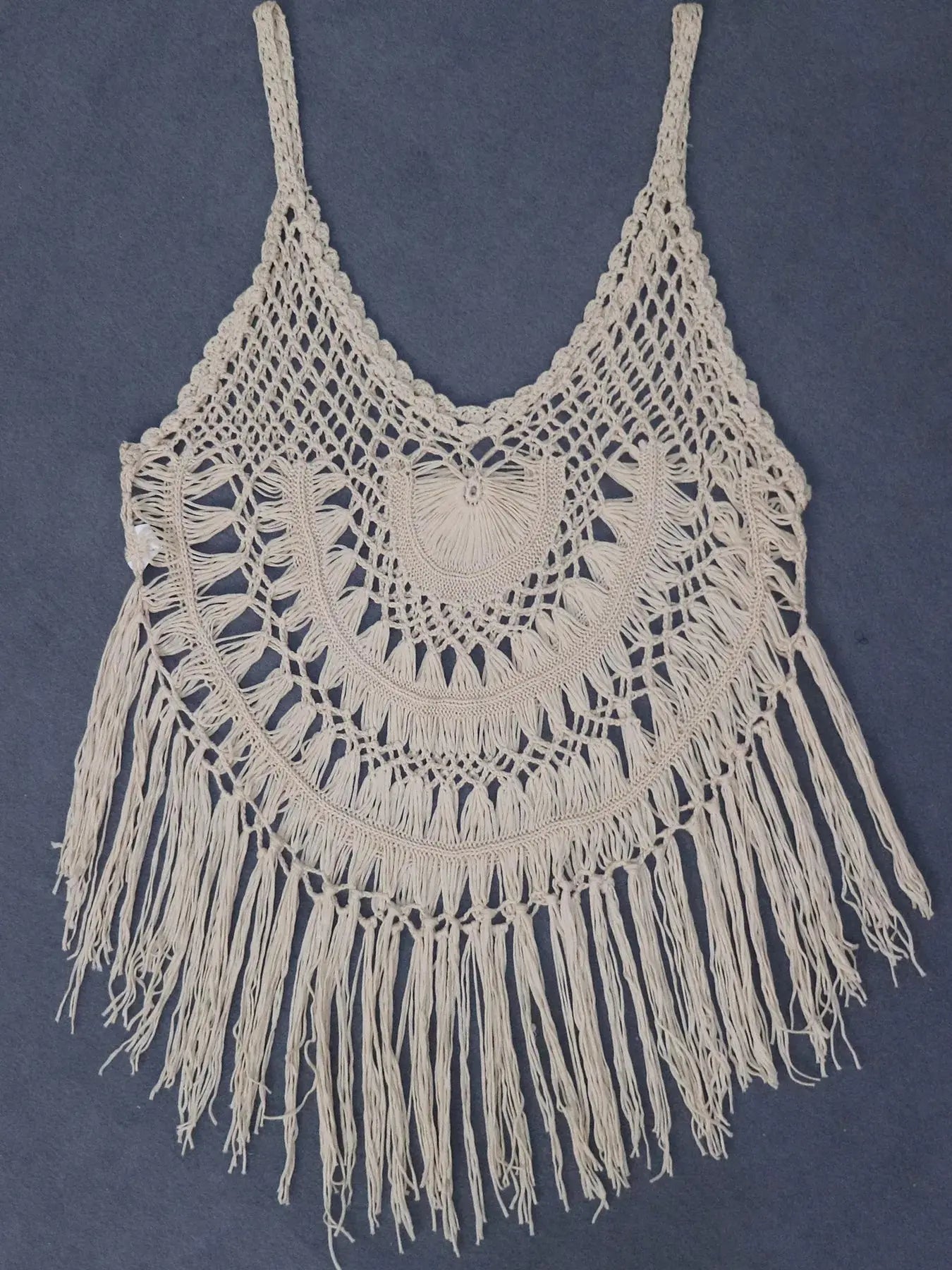 Crochet Fringe Beach Cover Up-Bikinicaye