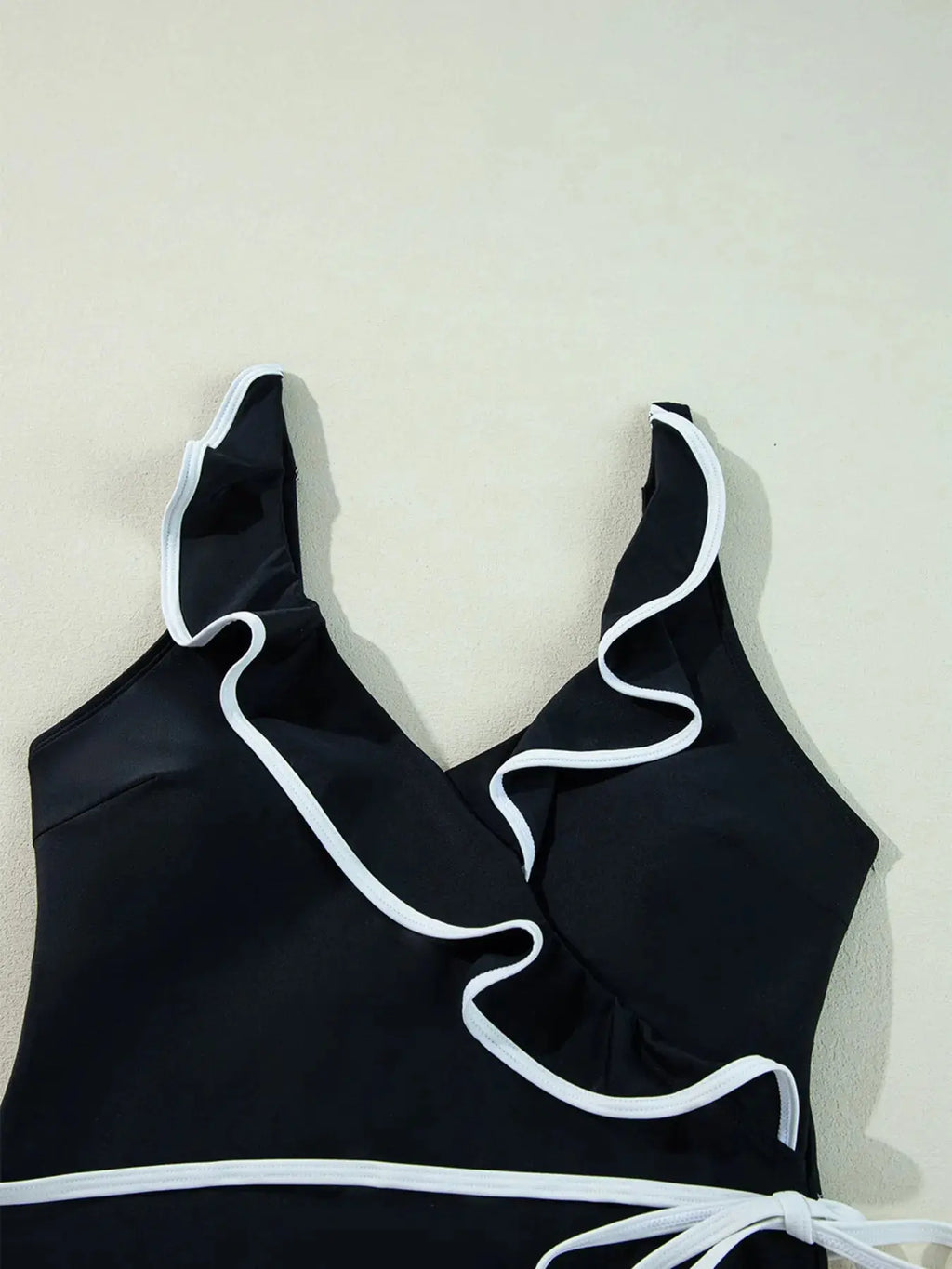 Ruffle Trim V-Neck One-Piece Swimsuit-Bikinicaye