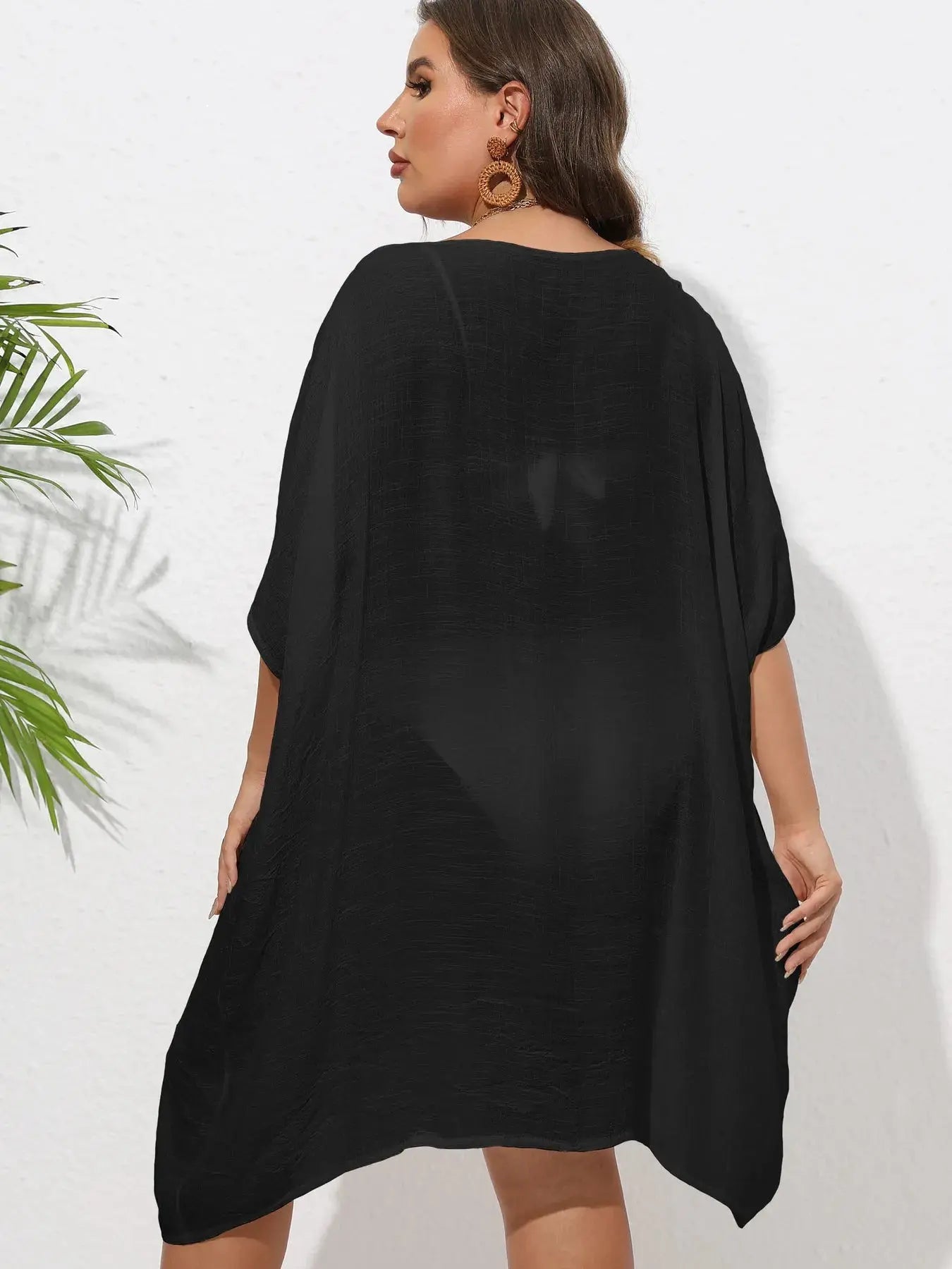 Crochet Trim V-Neck Beach Cover Up Dress-Bikinicaye