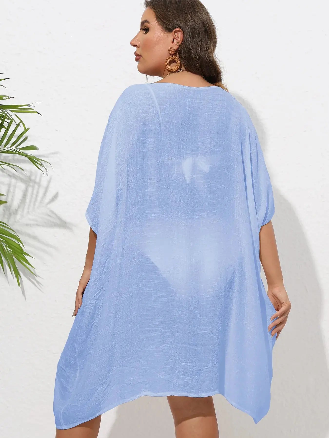 Crochet Trim V-Neck Beach Cover Up Dress-Bikinicaye