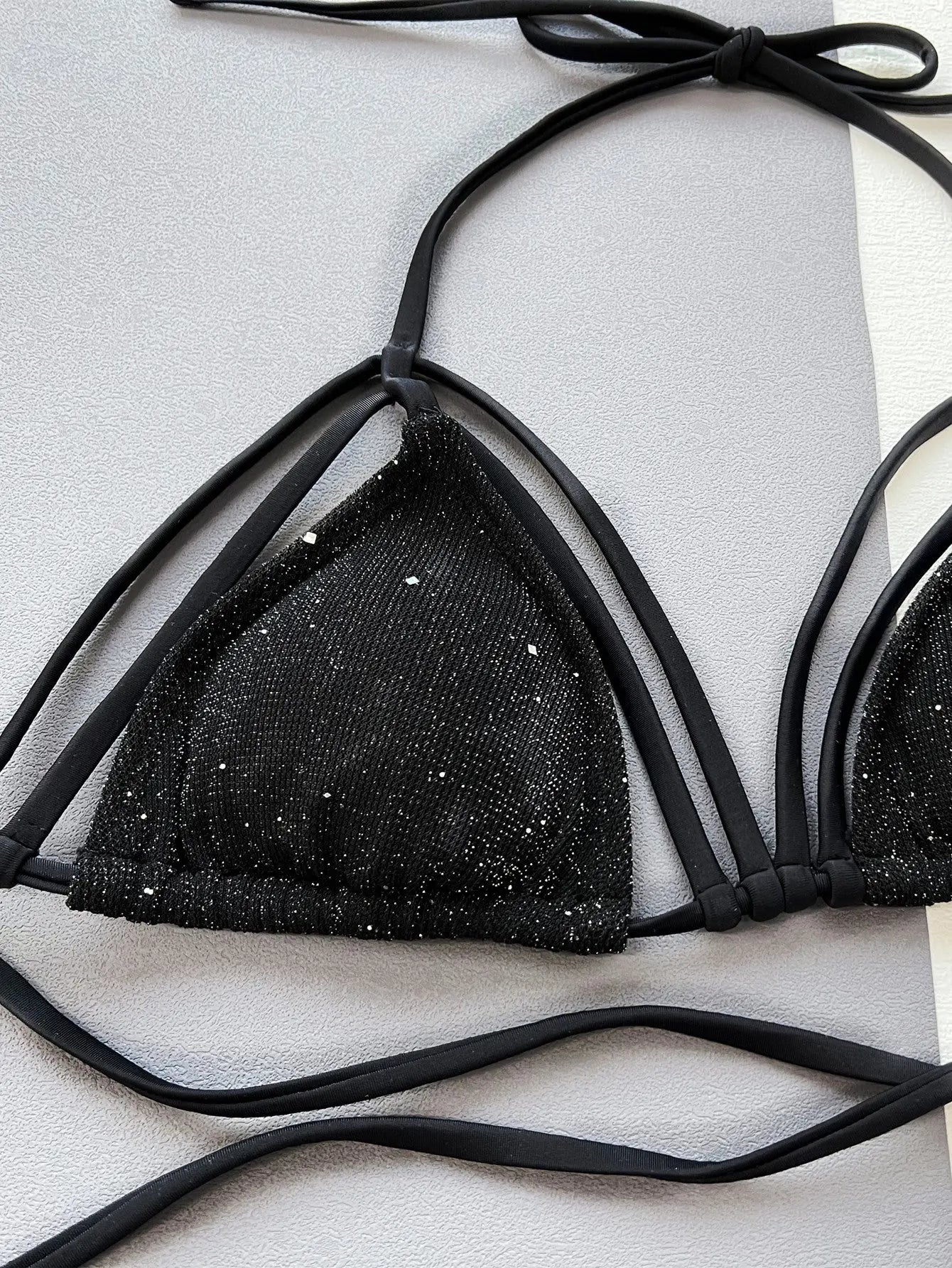 Glitter Halter Neck Strappy Two-Piece Bikini Set-Bikinicaye