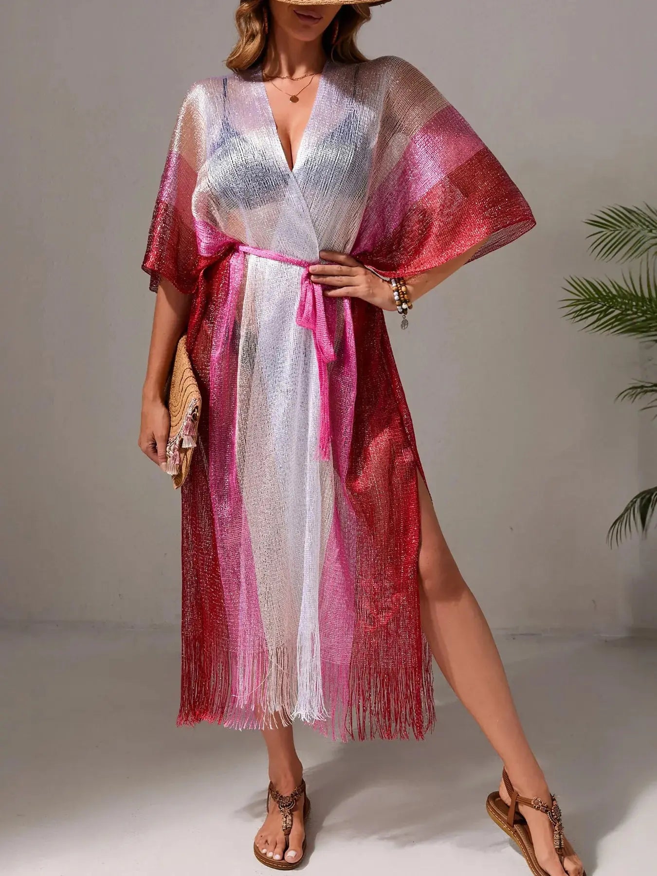 Gradient Fringe Kimono Cover-Up-Bikinicaye