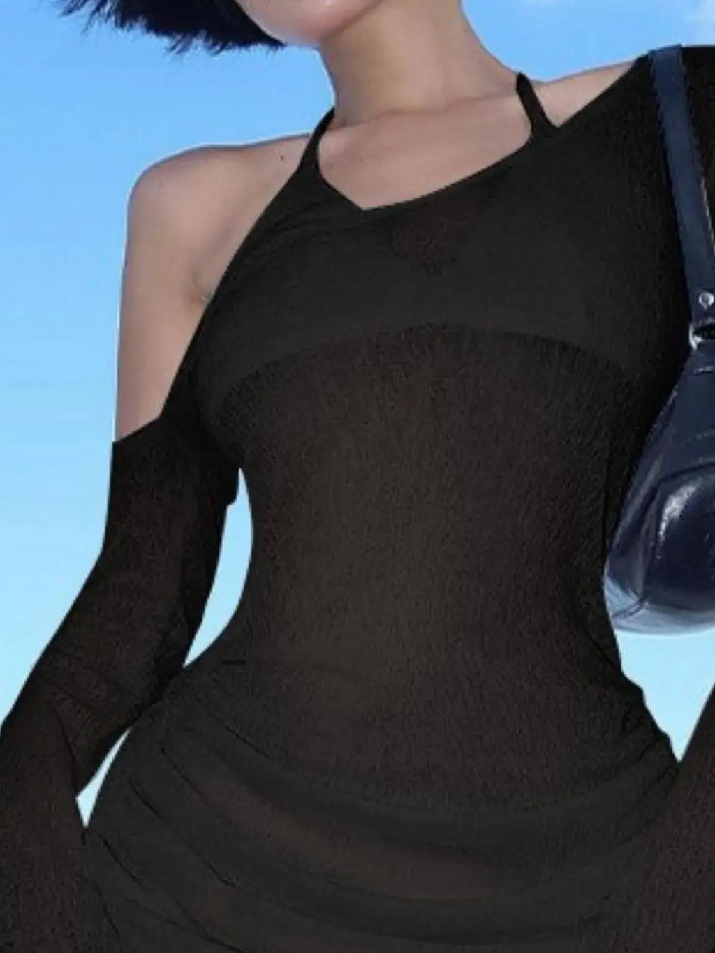 One-Shoulder Bell Sleeve Ruched Mini Cover-Up Dress-Bikinicaye