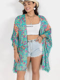 Plus Size Printed Open Front Cover-Up-Bikinicaye