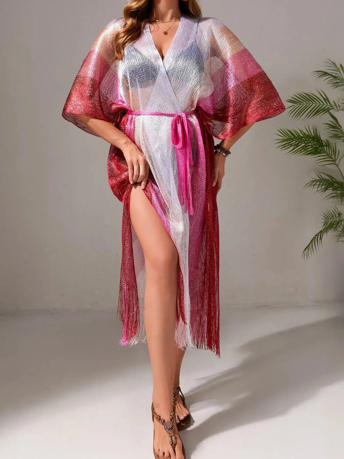 Gradient Fringe Kimono Cover-Up-Bikinicaye
