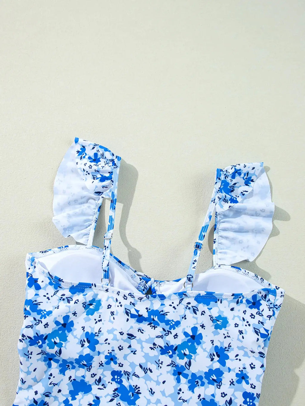 Floral Ruffled Strap Lace-up Hollow Out One Piece Swimsuit-Bikinicaye