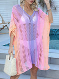 Rainbow Gradient Crochet Beach Cover Up-Bikinicaye